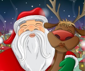 Santa with deer christmas vector