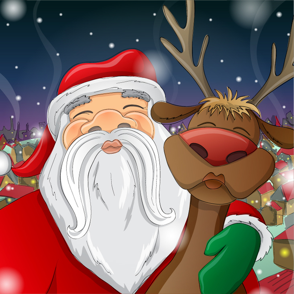 Santa with deer christmas vector