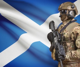 Scottish flag with heavily armed soldiers HD picture
