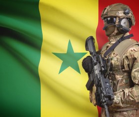 Senegal flag with heavily armed soldiers HD picture