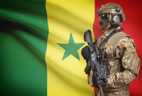 Senegal flag with heavily armed soldiers HD picture
