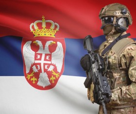 Serbian flag with heavily armed soldiers HD picture