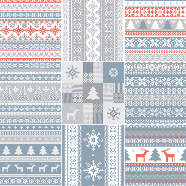 Set of Christmas patterns seamless vector material 02
