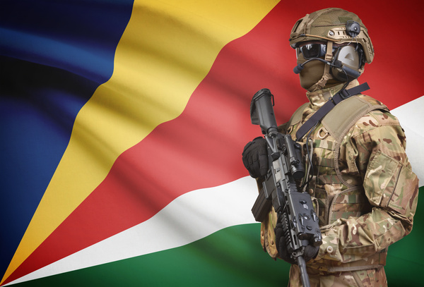 Seychelles flag with heavily armed soldiers HD picture
