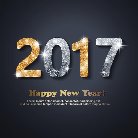 Shining 2017 new year design with dark background vector 01