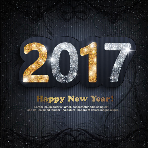 Shining 2017 new year design with dark background vector 04