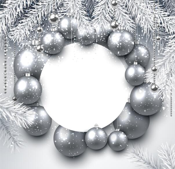 Silver christmas ball frame with paper card vector
