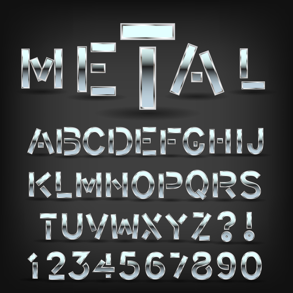 Silver metal numbers with alphabet vector