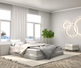 Simple and bright bedroom bed Stock Photo