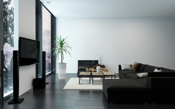 Simple black and white living room Stock Photo