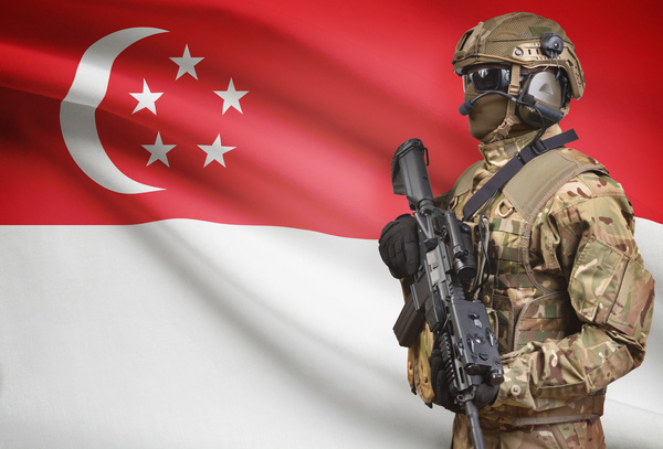 Singapore flag with heavily armed soldiers HD picture