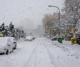 Snow-covered city Stock Photo