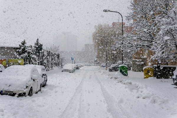 Snow-covered city Stock Photo