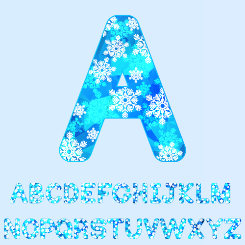 Snowflake christmas alphabet vector set