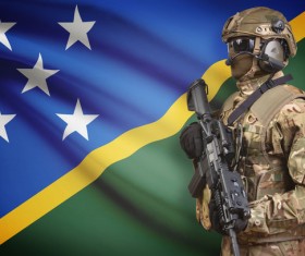 Solomon Islands Flag with heavily armed soldiers HD picture