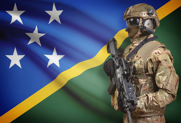 Solomon Islands Flag with heavily armed soldiers HD picture
