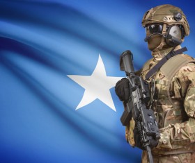 Somali flag with heavily armed soldiers HD picture