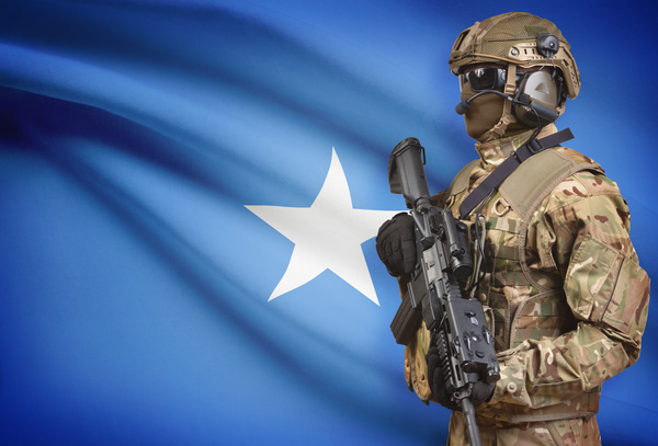 Somali flag with heavily armed soldiers HD picture