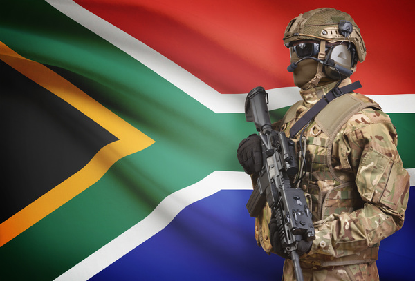 South African flag with heavily armed soldiers HD picture