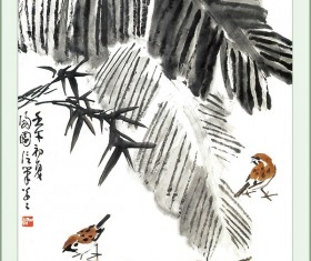 Sparrow ink painting Stock Photo