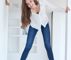 Standing girl in the window HD picture