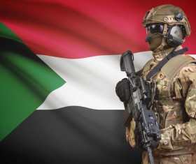 Sudanese flag with heavily armed soldiers HD picture