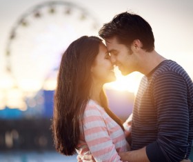 Sunset Love in the sweet couple Stock Photo
