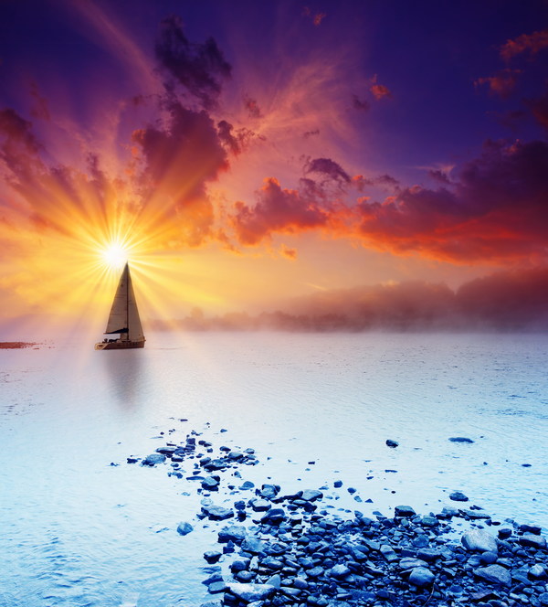 Sunset under the sea landscape HD picture free download