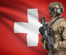 Swiss flag with heavily armed soldiers HD picture