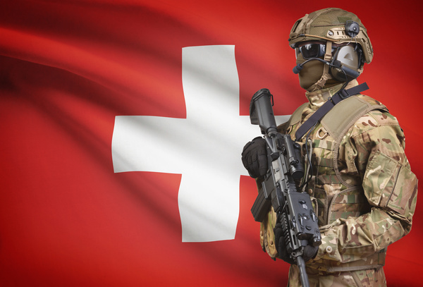 Swiss flag with heavily armed soldiers HD picture