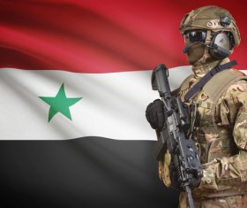 Syrian flag with heavily armed soldiers HD picture