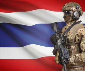 Thai flag with heavily armed soldiers HD picture