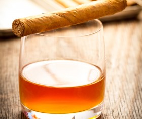 The Cuban cigar on the glass Stock Photo