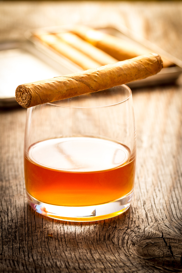 The Cuban cigar on the glass Stock Photo