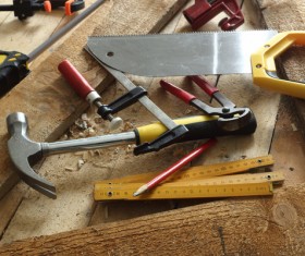 Tools on the workbench Stock Photo
