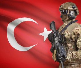 Turkish flag with heavily armed soldiers HD picture