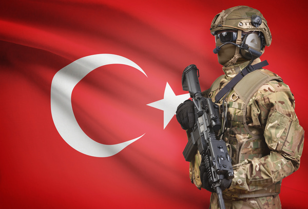 Turkish flag with heavily armed soldiers HD picture