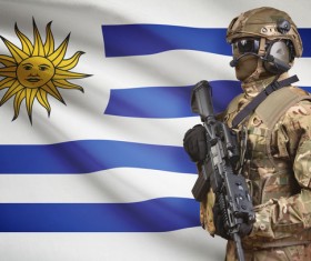 Uruguay national flag with heavily armed soldiers HD picture