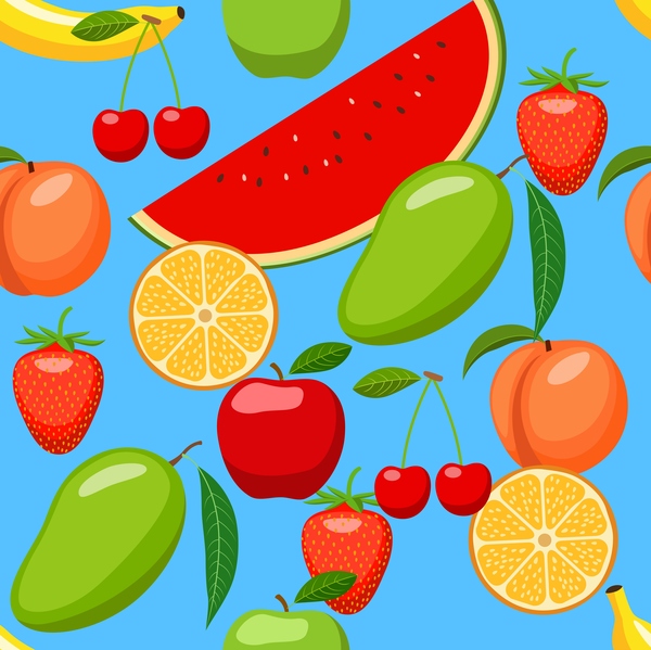 Various fruits seamless pattern vector