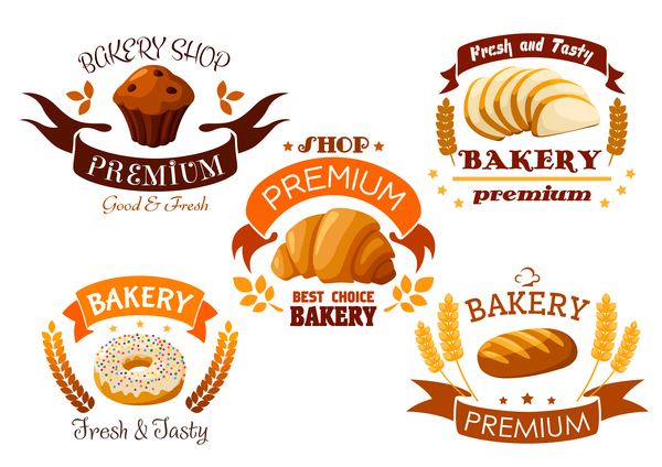 Vector bakery labels retro design set 01