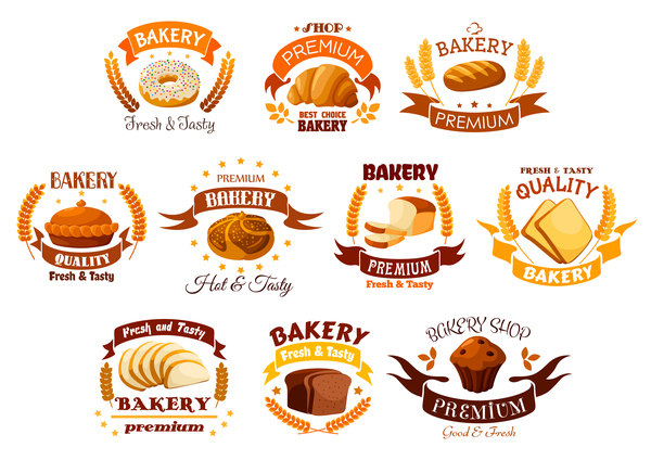Vector bakery labels retro design set 03