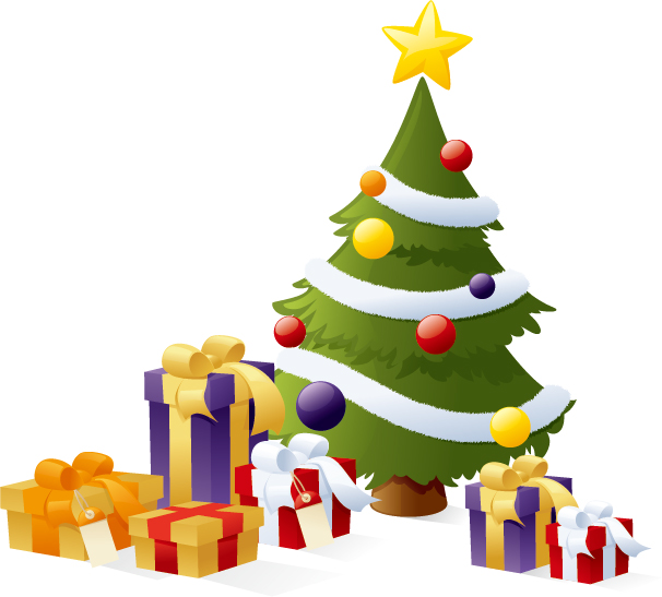 Vector christmas tree with gifts design 03