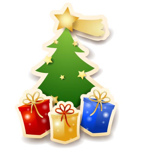 Vector christmas tree with gifts design 04