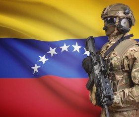 Venezuelan flag with heavily armed soldiers HD picture