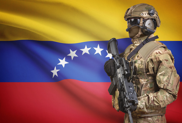 Venezuelan flag with heavily armed soldiers HD picture
