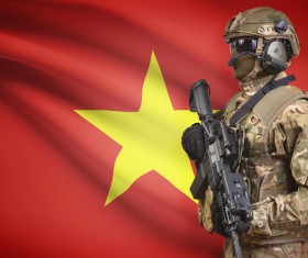 Vietnamese flag and armed soldiers HD picture
