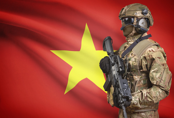 Vietnamese flag and armed soldiers HD picture