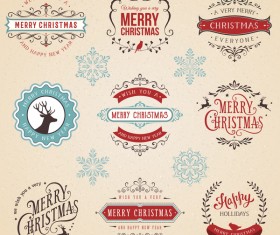 Vintage Christmas Typographic Design Set Vector