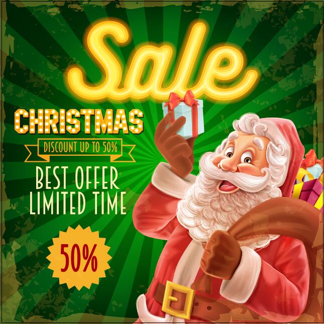 Vintage poster christmas sale vector template