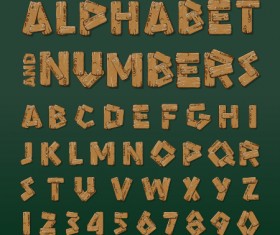 Vintage wood numbers with alphabet vectors